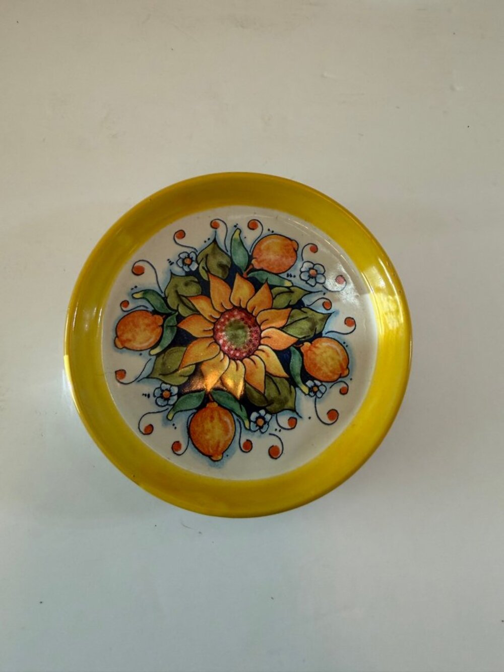 San Gimignano Italy Ceramic Small Dish Tuscan Majolica Sunflower Lemon 4.5"